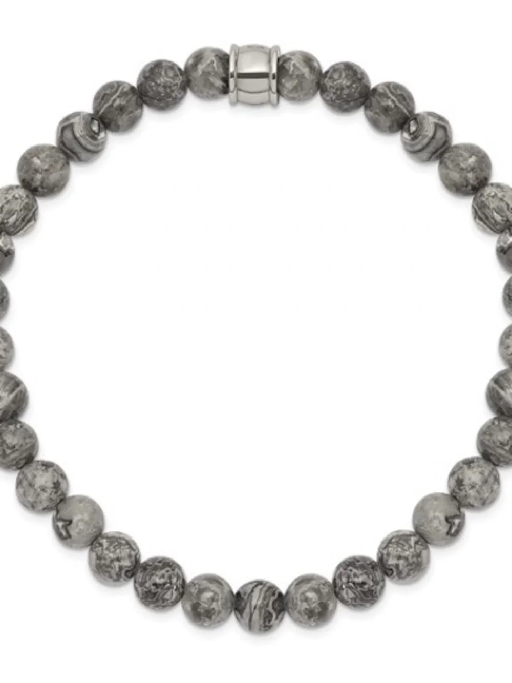 Grey Jasper Gemstone Bead Bracelet 6mm Stainless Steel Polished Stretch 7.75